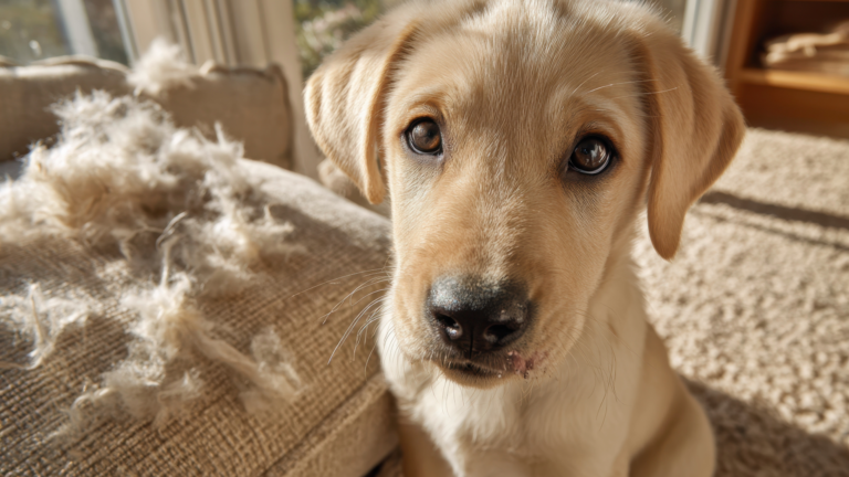 Puppy destroys sofa